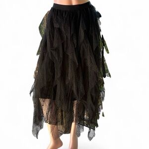 NWT BLUE B. Collection black tulle mesh 3D SKIRT polka dot Embroidered S M lined